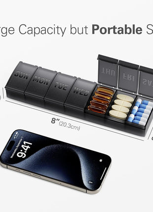 Barhon Pill Organizer Large, Weekly Medicine Pill Organizers, 7 Day Pills Box Case Travel for Big Vitamin Supplements Fish Oil, Black