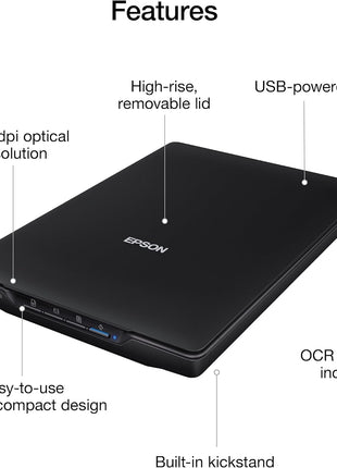 Epson Perfection V19 II Flatbed Photo Scanner 4800 dpi Optical Resolution | USB Power High-Rise Removable Lid for Documents and Old Pictures to Digital Conversion
