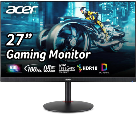Acer Nitro 27 inch WQHD 2560 x 1440 PC Gaming IPS Monitor | AMD FreeSync Premium Up to 180Hz Refresh 0.5ms DCI-P3 95% 1 Display Port 1.2 & 2 HDMI 2.0 XV271U M3bmiiprx,Black