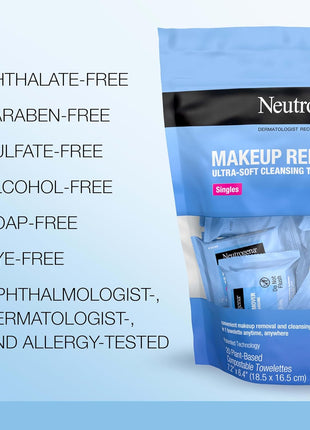 Neutrogena Makeup Remover Towelettes for Face with Micellar Water Daily Alcohol-Free Gently Removes Oil Dirt and Waterproof Makeup in a Simple Fully Plant-Based Cloth, 25 ct