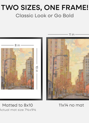 11x14 Black Picture Frame, High-End Metal, 8x10 Mat, Glass | High End Aluminum, Tempered Glass, Acid-Free 8x10 Removable Mat, 11x14 in Edge-to-Edge Display 14x11, Wall Kit, Set Of 1