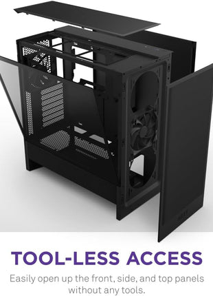 NZXT H5 Flow 2024 - Compact ATX Mid-Tower PC Gaming Case - High Airflow - 2 x 120mm Fans Included - 360mm Front & 240mm Top Radiator Support - Cable Management System - Tempered Glass - Black