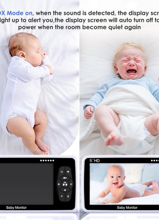 Baby Monitor with Camera and Audio, 5inch IPS Display 720P HD, 4000mAh Long Battery Life, Pan-Tilt-Zoom, No WiFi, VOX Mode, Night Vision, 2-Way Audio, Temperature Sensor & Lullabies