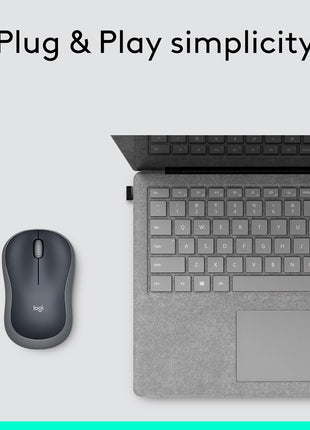 Logitech M185 Wireless Mouse, 2.4GHz with USB Mini Receiver, 12-Month Battery Life, 1000 DPI Optical Tracking, Ambidextrous PC/Mac/Laptop - Swift Grey