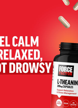 Force Factor L Theanine, Extra Strength L-TheanineSupplement for Stress Relief, and Supporting Calm and Relaxation, LTheanine 200mg Capsules, Vegan, Non-GMO, No Gelatin, 60 Count (Pack of 2)