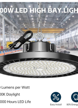 lvsdak UFO LED High Bay Lights 200W 30000LM 5000K 6 Pack | with Plug Suitable for Warehouse Workshop Factory Gym Garage Barn AC100-277V