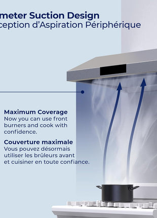Hauslane Range Hood 30 inch Under Cabinet, 950 CFM Kitchen Range Hood | Steam Auto Clean Vent Hood, 6 Speed Kitchen Hood with Touch Panel | Stainless Steel Range Hoods Chef Series PS38