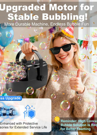 Durable Bubble Machine for Party: 3 Power Modes for Non-Stop Fun - 18000+ Bubbles Per Minute High Output 30 Mins Bubbles per Refill - Kids Safe Auto-Stop for Outdoor Backyard Birthday