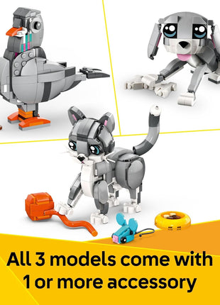 LEGO Creator 3 in 1 Playful Cat Toy - Building Toy with 3 Building Options, Cat, Dog, or Pigeon - Birthday Gift for Kids - Animal Figures for Kids, Girls and Boys, Ages 8+ - 31163