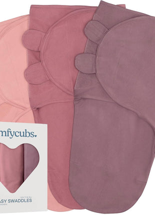Comfy Cubs Easy Swaddle Blanket, 3 Pk S Velcro Swaddle Blush Mauve Mulberry