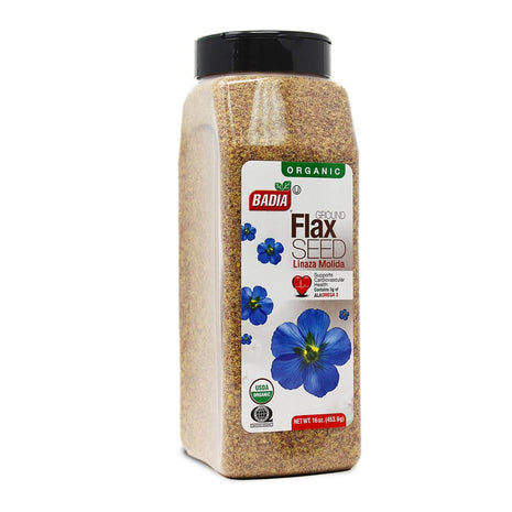 Badia Organic Ground Flax Seed, 16 oz   Superfood High in Fiber & Omega 3, Certified Organic, Non GMO, Baking, Smoothies & Cooking