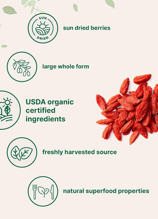 Micro Ingredients Organic Goji Berries 2lbs (32oz) | Large Whole Sun-Dried Berries | Raw Superfood Wolfberries | Natural Flavor for Trail Mix, Juice, & Tea | Sulfate Free, Vegan Friendly, Non-GMO