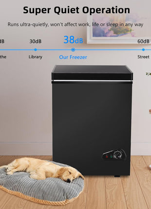 Deep Freezer 3.5 Cu.Ft, Chest Freezer with Removable Basket, Small Freezer with 6 Levels Adjustable Temperature, Quiet Mini Freezer for Home/Kitchen/Office/Garage/Bar (Black)