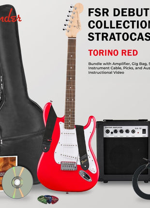 Fender Squier Stratocaster   Torino Red Bundle with Amplifier, Gig Bag, Strap, Instrument Cable, Picks, and Austin Bazaar Instructional DVD
