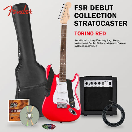 Fender Squier Stratocaster   Torino Red Bundle with Amplifier, Gig Bag, Strap, Instrument Cable, Picks, and Austin Bazaar Instructional DVD