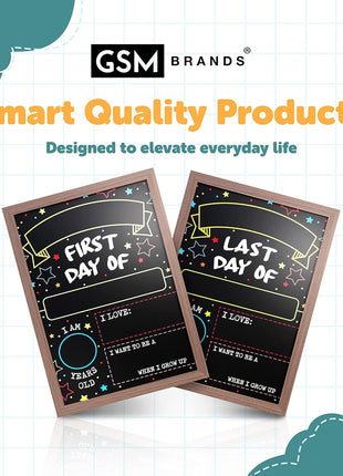 First Day Last Day of School Double Sided Sign with Frame (Reusable Dry Erase Board for Liquid Chalk Markers - 9.17 inch x 13.27 inch)