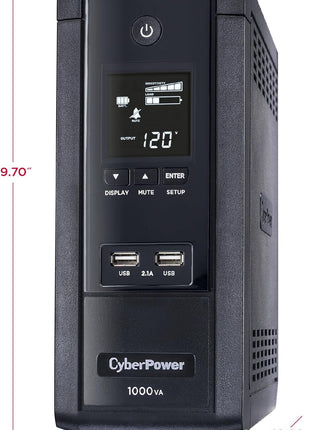 CyberPower BRG1000AVRLCD Intelligent LCD UPS System, 1000VA/600W, 10 Outlets, AVR, Mini-Tower, 5-Year Warranty