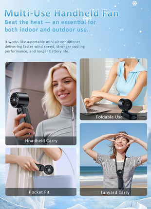 4 in 1 Portable Handheld Turbo Fan, 9000RPM High Speed Mini, 180? Foldable, 1 100 Speeds, Up to 15H Use, 5000mAh Battery, Powerful Personal Cooling, Hand Held Fan for Travel, Indoor & Outdoor