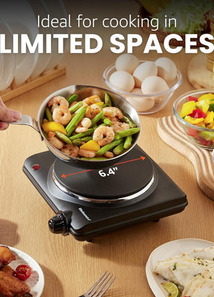 Elite Gourmet ESB 301BF# Countertop Single Cast Iron Burner, 1000 Watts Electric Hot Plate, Temperature Controls, Power Indicator Lights, Easy to Clean, Black