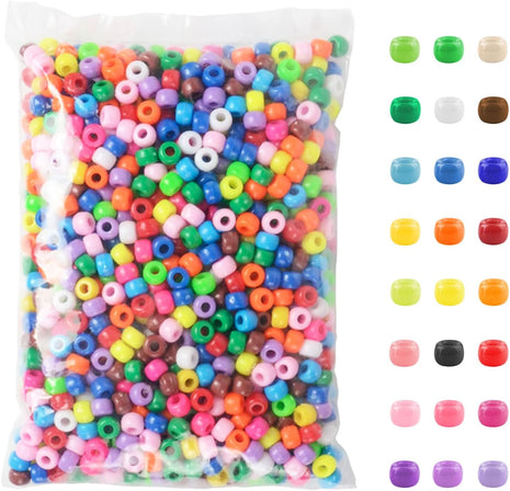 Simetufy 1200 Pcs Plastic Pony Beads for Bracelet Making, Multi-Colored Beads for Hair Braiding DIY Crafts Kandi Jewelry Key Chains and Ornaments Decorations 24 Assorted Colors