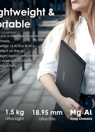 msi Prestige 16 AI Evo Laptop: Intel Ultra 7-155H, 16 inch UHD+ OLED Display, 32GB DDR5, 2TB NVMe SSD, HDMI, SD Card Reader, Win 11 Pro: Stellar Gray B1MG-020US