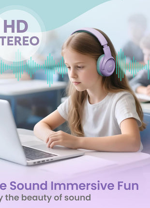 acer Kids Headphones - Over-Ear 85/94dB Volume Limiter, 3.5mm Jack Foldable Stereo Sound Headset for Toddlers Girls Boy Travel Learning Entertainment Tablet Kindle iPad PC Purple Green, HK03