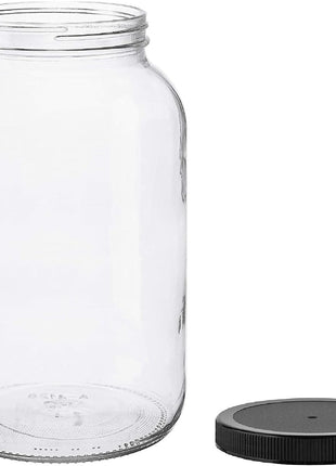 North Mountain Supply 1 Gallon Glass Jar, Black Plastic Lid | Wide Mouth, USDA Certified, BPA-Free, For Fermenting, Storing, Canning