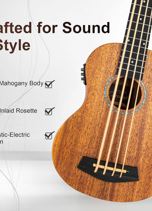 Caramel CUB402 Electric 30inch All Solid Wood Mahogany Ukulele Bass   Tuned as E A D G