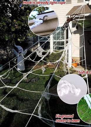 OCATO 200" Halloween Decorations Spider Web Outdoor +59" Giant Spider Décor | Halloween Decorations Outdoor/Indoor, Yard/Home/Costumes Parties/Haunted House Décor, Triangular Huge Spiders Web
