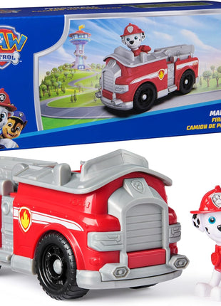 Paw Patrol, Marshall's Firetruck Toy Vehicle with Collectible Action Figure | Action Rescue Vehicle, Rolling Wheels, Movable Ladder, Pretend Play, Sustainably Minded, Kids Toys for Boys & Girls Ages 3+