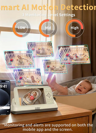 ALIOBC Baby Monitor with Camera and Audio WiFi & No-WiFi Modes AI Smart Baby Camera Cry Detection Night Vision 1080p FHD Camera and 5inch Large Screen Two-Way Talk 1000ft Range Easy Setup for New Parents