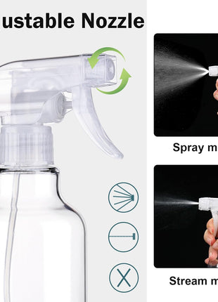 Plastic Spray Bottles Empty Spray Bottle 16.9oz/500ml 2 Pack Heavy Duty Spraying Bottles Mist/Stream Water Bottle for Cleaning Solutions, Essential Oils, Hair (Clear)