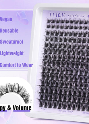 ALICE Lash Clusters Wispy Eyelash Clusters 10-18mm 168pcs Cluster Eyelash Extensions Natural Volume Lash Extensions DIY Individual Lashes with Soft Thin Band