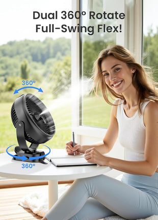 Koonie 10000mAh Battery Operated Misting Fan with Clip, Portable 8'' Mist Fan for Desk with Max. 48 Hours Runtime, 3Speeds, 2 Spray Modes, 200ML Tank for Golf Cart Home Office Travel Camping Stroller