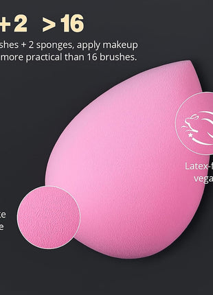 BEAKEY Makeup Brushes Set, Professional Foundation Eyeshadow Concealer Blush Powder Bronzer Applicator, 2 Blender Sponge with Beauty Paper Case