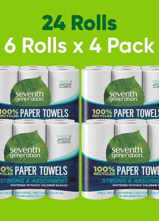 Seventh Generation Paper Towels 2-Ply 4 Pack 100% Recycled Paper 6 Rolls