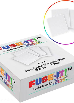 4 Inch Clear System 96 Fusible Glass Squares - 4 Pack, COE 96 - U-Fuse-It