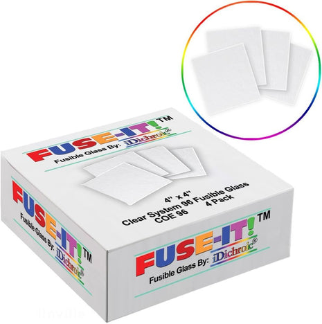 4 Inch Clear System 96 Fusible Glass Squares - 4 Pack, COE 96 - U-Fuse-It