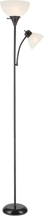GLOBE Electric 67135 72 inch Torchiere Floor Lamp and Adjustable Reading Light, Matte Black, Frosted Shade, Dual Rotary Switch, 3-Step Dimming, Modern Lighting for Living Room or Office