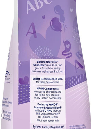 Enfamil NeuroPro Gentlease ready-to-feed baby formula, smaller proteins for easy digestion, brain-supporting DHA, prebiotic, HuMO6 blend, eases fussiness, gas, spit-up in 24hrs, 32 fl oz, 6 pack*