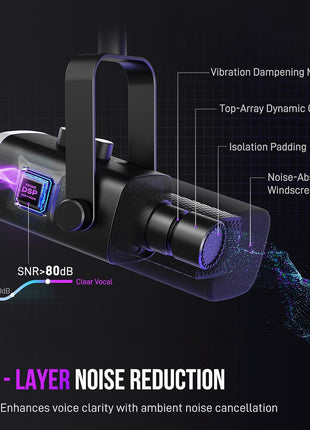 FIFINE XLR/USB Gaming Microphone Set, Dynamic PC Mic for Streaming Podcasting, Computer RGB Mic Kit with Boom Arm Stand, Mute Button, Headphones Jack, for Recording Vocal Voice-Over-AmpliGame AM8T