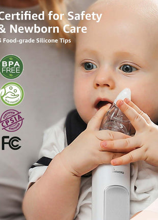 GROWNSY Baby Nasal Aspirator, Electric Nose Sucker, Powerful Suction,Grey | Automatic Nose Cleaner with Soft Silicone Tips, Larger Suction Chamber, Music and Light Soothing Function