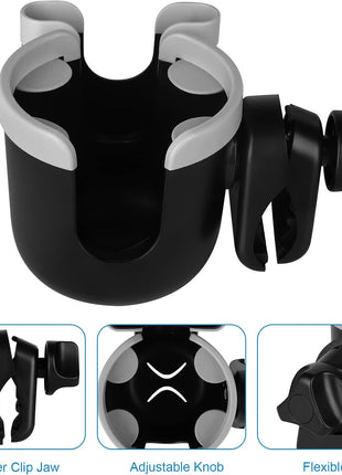 Accmor Stroller Cup Holder with Phone Holder, Bike Cup Holder, Universal Cup Holder for Uppababy Nuna Doona Strollers, 2-in-1 Cup Holder for Walker, Wheelchair, Scooter