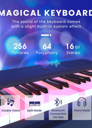 The ONE Smart Keyboard COLOR 61 Lighted Keys Piano Keyboard, Electric Piano for Beginners with 256 Tones, 64 Polyphony, Built-in LED Lights & Apps, Supports USB MIDI/Headphones (White)