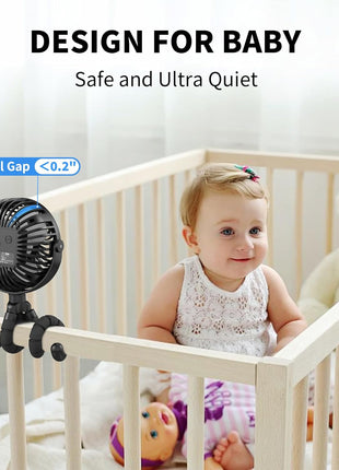 AMACOOL Battery Operated Stroller Fan, Portable Clip On Fan Rechargeable | Baby Travel Essentials for Beach Disney, Newborn Boy & Girl Gifts Registry Search, Cooling for Car Seat Wagon Crib Treadmill