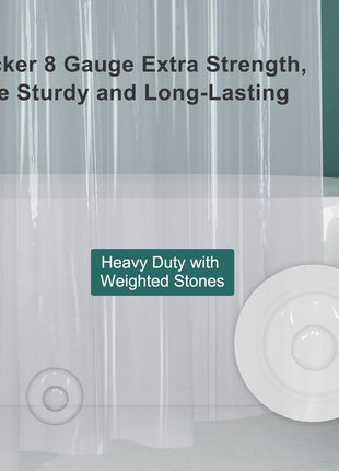 AmazerBath Plastic Shower Curtain Clear Premium PEVA, Clear Shower Curtain Heavy Duty 8G, Weighted Shower Curtains for Bathroom Accessories with 3 Big Stones and 12 Rustproof Grommets, 72x72 Inches