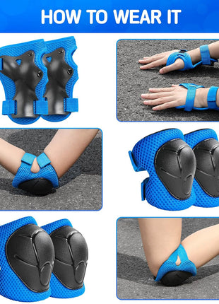 Wemfg Kids Protective Gear Set Knee Pads for Kids 3-14 Years Toddler Knee and Elbow Pads with Wrist Guards 3 in 1 for Skating Cycling Bike Rollerblading Scooter