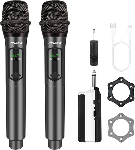 talomen Wireless Microphone,Professional Dual Handheld Cordless Dynamic Mic System with Rechargeable Receiver(160 Ft),Karaoke Microphone Set for Singing,Karaoke,Wedding,DJ,Party,Speech,Church,K60-2