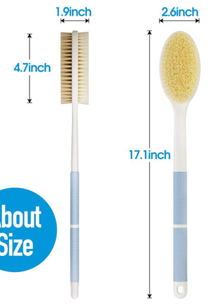 Backski Back Scrubber Anti Slip for Shower, Shower Brush Long Handle with Stiff and Soft Bristles, Body Exfoliator for Bath or Dry Brush(Blue)