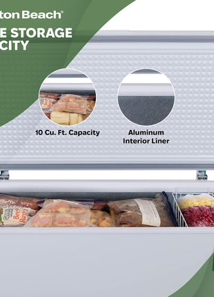 Hamilton Beach HBFRF1006 Chest Freezer-Adjustable Thermostat-Removable Vinyl Coated Wire Basket-Easy Defrost Drain-10 Cubic Feet, 10 cu ft, White (pack of 1)